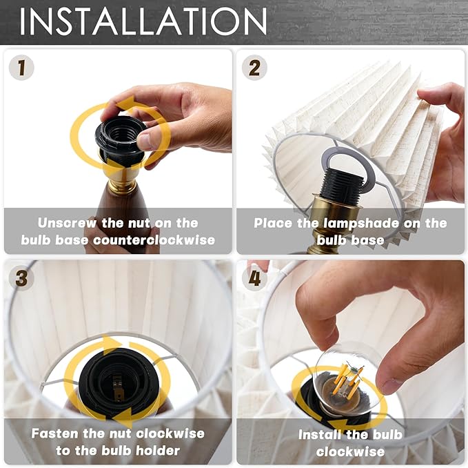 Small Pleated Table Lamp for Bedroom, Bedside Lamps for Nightstand, Dimmable Desk Lamp Ceramic Wood Grain Base Round Flaxen Fabric Shade for Living Room, Kids Room,LED Bulb Included(Art Deco) - Bloomnest
