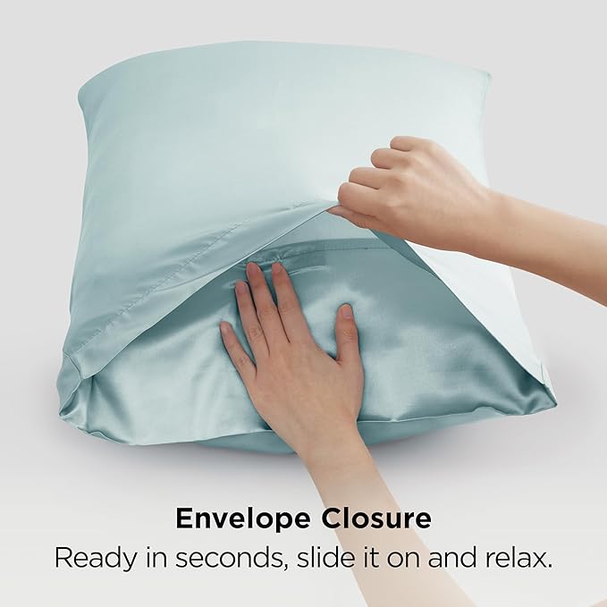 Bedsure Satin Pillowcase 2 Pack Similar to Silk Pillow Cases Standard Size, Pillow Case for Sleeping Women with Envelope Closure, Gifts for Women Men, Light Turquoise, 20x26 Inches, 2pcs - Bloomnest
