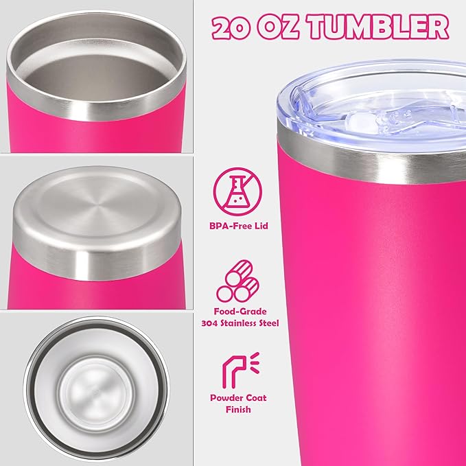 20oz Tumbler Stainless Steel Tumbler Cup with Lid Vacuum Insulated Double Wall Travel Mug, Durable Powder Coated Travel Coffee Tumbler Mug for Hot & Cold Drinks, Hot Pink,4 Pack - Bloomnest