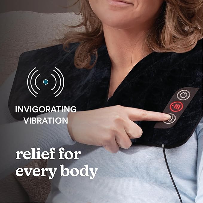 Homedics Heating Pad, Duel Intensity Vibrating Heated Neck & Shoulder Massage Wrap to Aid & Rejuvenate Sore and Tired Muscles, Black - Bloomnest
