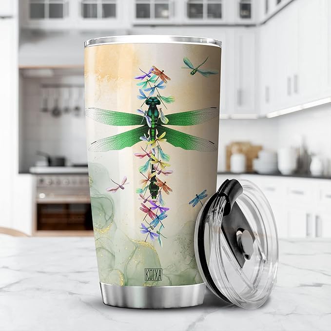 Live Laugh Love Dragonfly Insulated Tumbler 20 Oz Sunflowers Dragonflies Vintage Animal Print Coffee Cup With Lid Cute Dragonfly Things Motivational Birthday Gifts For Women - Bloomnest