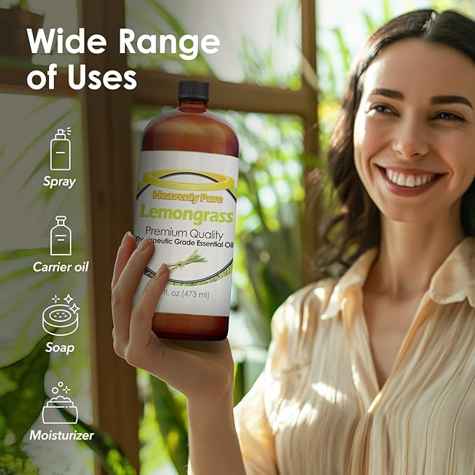 Lemongrass Essential Oil 16 oz Large Bottle for Aromatherapy, Soaps, Candles, Diffuser, and Personal Care - 473 ml - Bloomnest