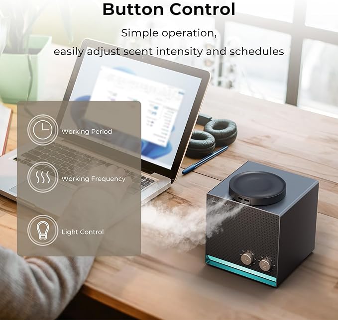 Smart Aroma Scent Waterless Essential Oil Diffuser, Cold Air Tech Scent Air Machine for 1500 Sq Ft,200ml Hotel Collection Diffuser for Home & Office (Black Titanium, Single Scent)