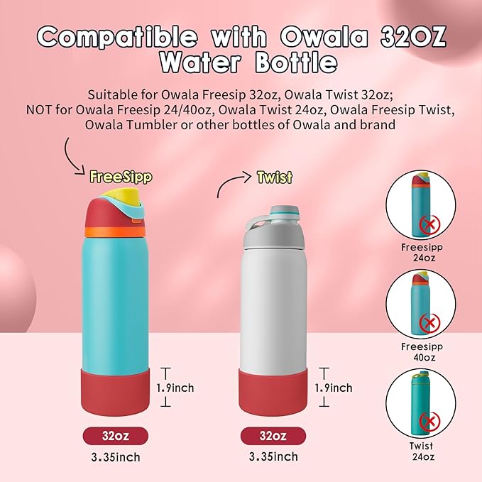 2PCS Silicone Water Bottle Boot, Compatible with Owala 24oz 32oz 40oz, Protective Anti-Scratch & Anti-Dent No Noise Sleeve Cover for FreeSip/Twist/Flip Water Bottles (Burgundy, 32oz) BKBY
