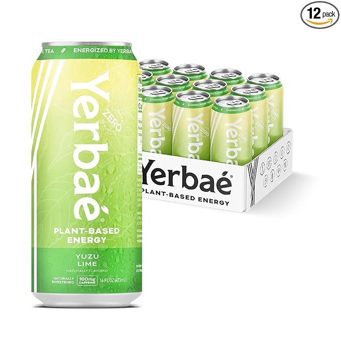 Yerbaé Energy Beverage Yuzu Lime - Lemon Lime Flavor. Energized by Yerba Mate. Naturally Caffeinated Plant-Based, Healthy Alternative to Coffee/Sugary Sodas Pack of 12, 16oz cans - Bloomnest