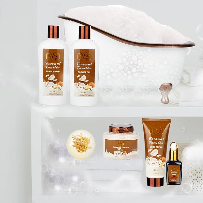 Valentines Day Gifts for Women - 7-Piece Nourishing Bath & Body Gift Set, Bath Collection | Mothers Day Gifts for Mom, Fathers Day, Birthday, Self Care Kit, Christmas Gift, All Occasion Gift - Bloomnest