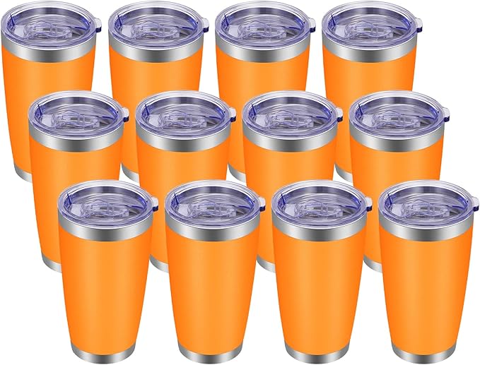 VEGOND 20oz Tumbler with Lid and Straw Stainless Steel Tumbler Cup Bulk Vacuum Insulated Double Wall Travel Coffee Mug Powder Coated Coffee Cup(Orange 12 Pack) - Bloomnest