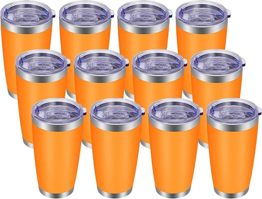 VEGOND 20oz Tumbler with Lid and Straw Stainless Steel Tumbler Cup Bulk Vacuum Insulated Double Wall Travel Coffee Mug Powder Coated Coffee Cup(Orange 12 Pack) - Bloomnest