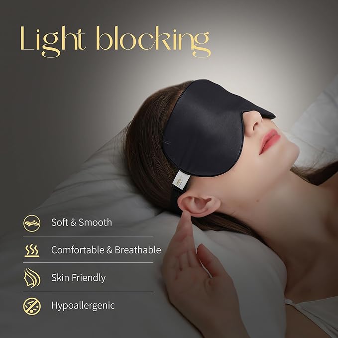 ZIMASILK 2 Pack 100% Natural Silk Sleep Mask, Adjustable Super-Smooth Soft Eye Mask for Sleep, Multiple Color Options (2 Pack,Black) - Bloomnest