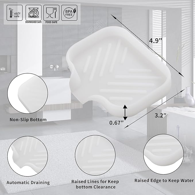 Silicone Bathroom Soap Dishes with Drain Spout-Bathroom and Kitchen Sink Organizer,Sponge Holder,Dish Soap Tray,Perfect for Dispenser,Scrubber,Bottle,Cup on Counter Translucent 4.9"×3.2" - Bloomnest