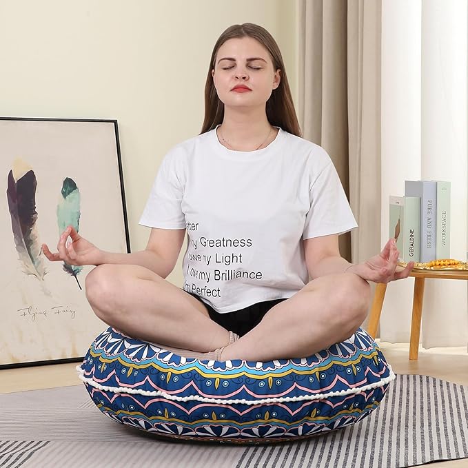 32 inches Meditation Floor Cushion for Adults, Round Large Thick Floor Pillow, Memory Foam Filling, Green