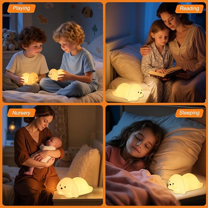 Tremdwoto Dog Night Light for Kids,Cute 7 Colorful Night Light Baby Girl Squishy Night Lights Lamp 1/3 Hour Timer Puppy Light Dimmable Nursery Nightlight，Kawaii Bedroom Decor,Gift for Boys and Girls - Bloomnest