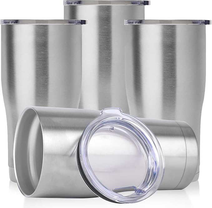 DOMICARE 20oz Tumbler with Lid Stainless Steel Tumblers Bulk, Double Wall Vacuum Insulated Coffee Travel Mug Powder Coated Tumbler, 4 Count (Pack of 1) Stainless Steel