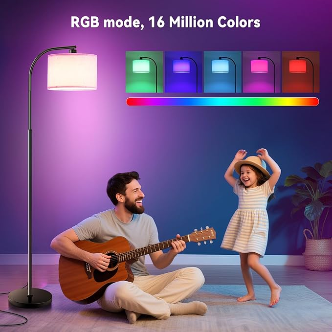 Floor Lamp for Living Room with Remote,Dimmable Tall Standing Lamps,Modern Floor Light with Smart RGB Bulb,App Control,3 Color Temperatures,Fabric Shades,Gold Floor Lamp for Bedroom Office Corner - Bloomnest