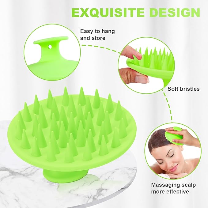 Meartchy Silicone Scalp Massager Shampoo Brush, Scalp Brush for Hair Growth & Dandruff Removal, Hair Scrubber Scalp Stimulator Exfoliator Brush with Soft Bristles for Wet Dry Scalp Care (Green) Meartchy
