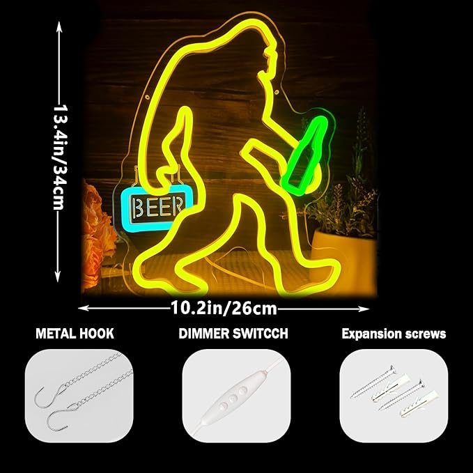 Bigfoot Neon Sign Dimmable Sasquatch Neon Sign Bigfoot neon Beer sign for Wall Decor Bigfoot Neon Light Up Sign for Bedroom Holiday Birthday Gifts for Friends Kids - Bloomnest