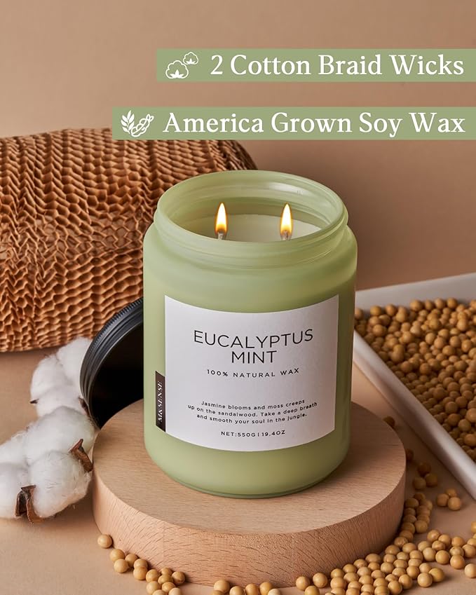 M&SENSE Eucalyptus & Mint Candles for Home Scented, 19.4oz 110 Hours Burn Soy Aromatherapy Candle Gift for Stress Relief, Meditation, Yoga, Relaxing SPA, Natural Soy Wax for Men and Women - Bloomnest