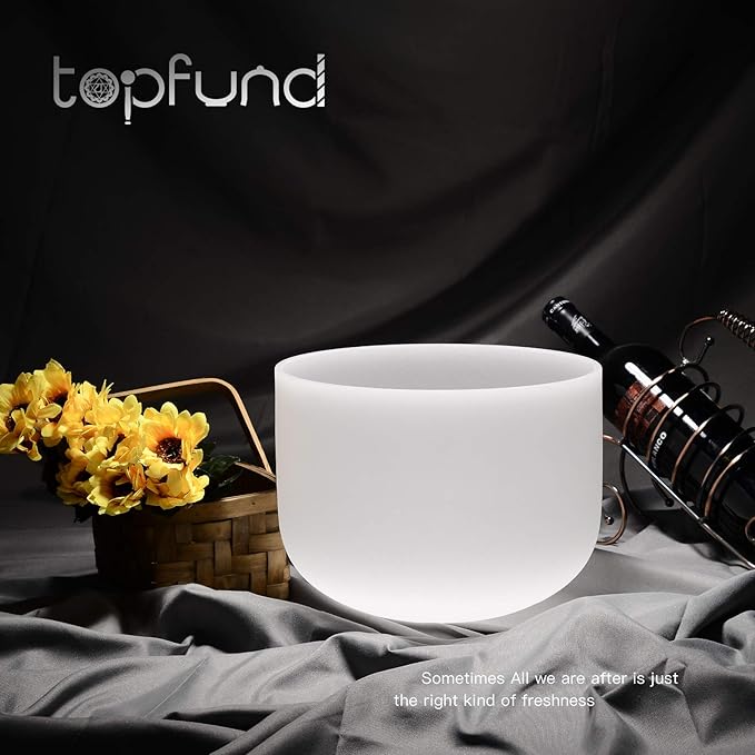 TOPFUND 432 Hz A Note Crystal Singing Bowl 10 inch Third Eye Chakra with Heavy Duty Carrying Case and Suede Mallet