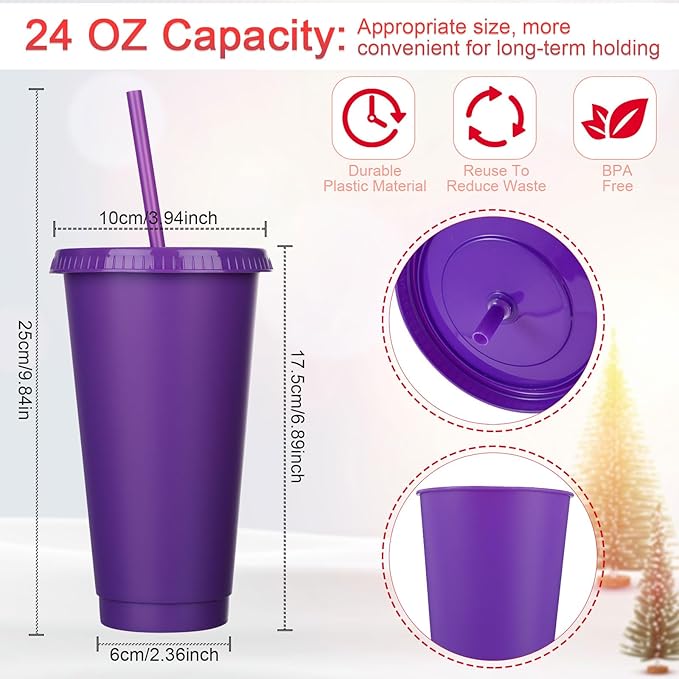 Honeydak 60 Pcs Tumbler with Straw and Lid Bulk Water Bottle Iced Coffee Travel Mug Cup Reusable Plastic Cups for Party Birthdays 24-27 oz (Solid Color) - Bloomnest