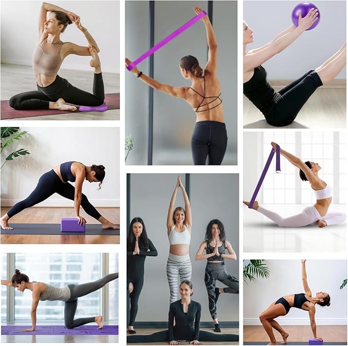 Foldable Yoga Mat Set for Women Including Thin Non Slip Yoga Mat with Bag,Yoga Blocks 2 Pack with Strap, Knee Pads,Pilates Ball,Pilates & Yoga Kit for Beginners For Home Workouts, Outdoor, Travel - Bloomnest