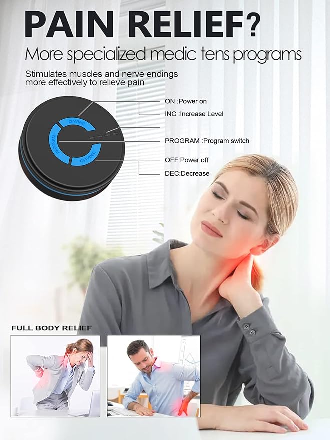 Tens Black Unit with 2 Pads,EMS Microcurrent Mini Massager Machine,Low Frequency Multi Function Physiotherapy Instrument Muscle Stimulator,Full Body Pain Relief Therapy Device Pawfan