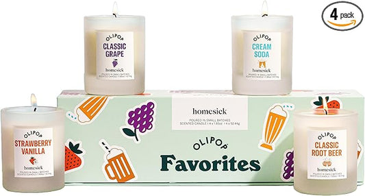 Homesick – Olipop Candle Variety 4-Pack – 1.85 oz Each Premium Scented Candles with Organic Cotton Wick, Natural Soy Wax Candle in Reusable Glass Jars, Wedding & Engagement Gifts for Couples - Bloomnest