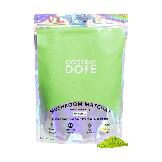 Everyday Dose Mushroom Matcha+ Ceremonial Grade Matcha Powder - Japanese Tea With Grass-Fed Collagen, Lion's Mane, Chaga, L-Theanine - For Better Focus, Energy, Digestion and Immunity - 30 Servings - Bloomnest