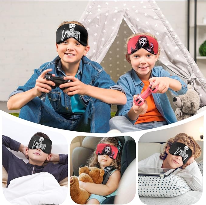 2 Pcs Human Skulls Sleep Halloween Mask for Women Men, Silk Eye Covers for Sleeping, Adjustable Strap & Light Blocking Design, Adult Children's Bedtime Blindfold for Travel and Home Use (Human Skulls) - Bloomnest