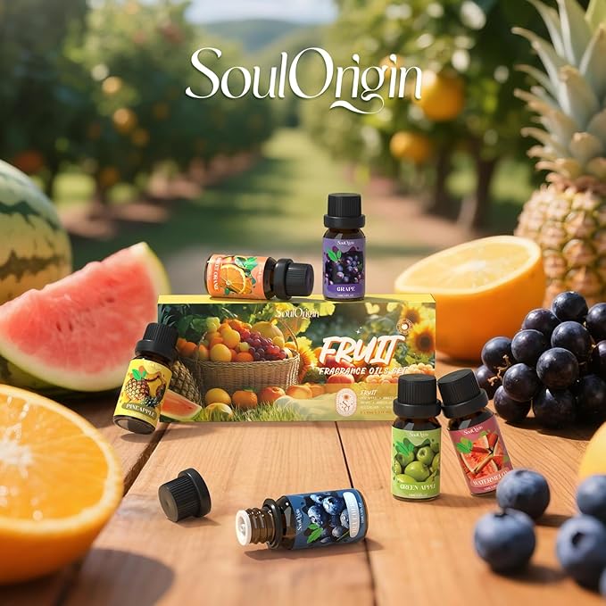 Fruit Essential Oils Set, Fragrance Oil Set for Diffuser, Scent Diffuser Oil for Candle Making- Pineapple, Sweet Orange, Grape, Green Apple, Blueberry, Watermelon - Bloomnest