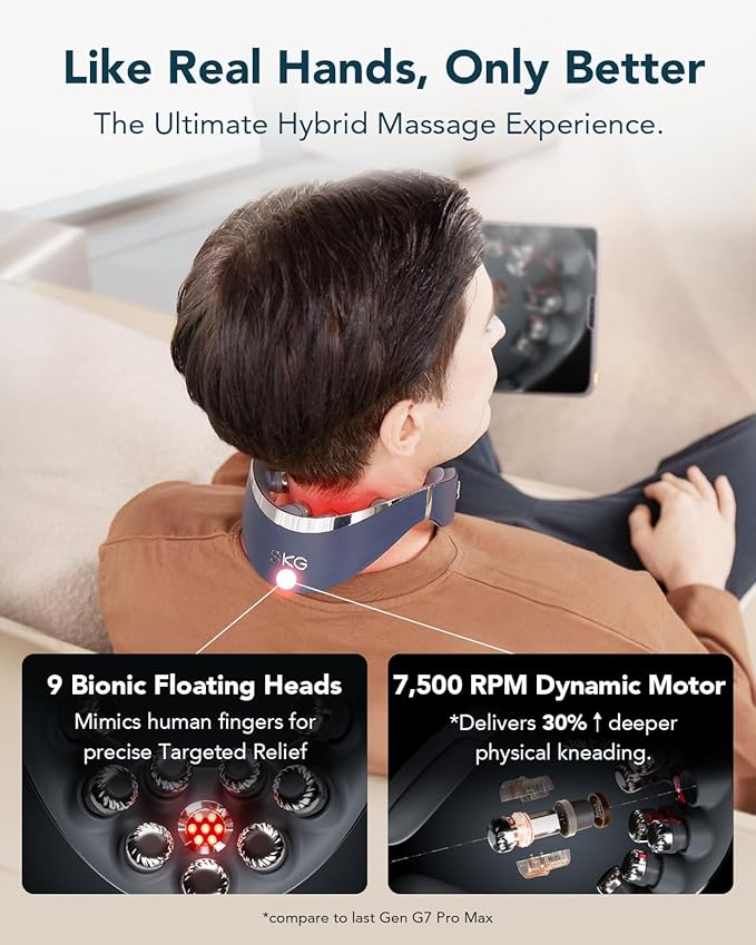 SKG G7 Pro Fold Neck Massager for Pain Relief Deep Tissue Vibration Cordless Travel Massager,Foldable Neck Massager for Office Home Car Gifts for Men Women Dad Mom Grandpa SKG