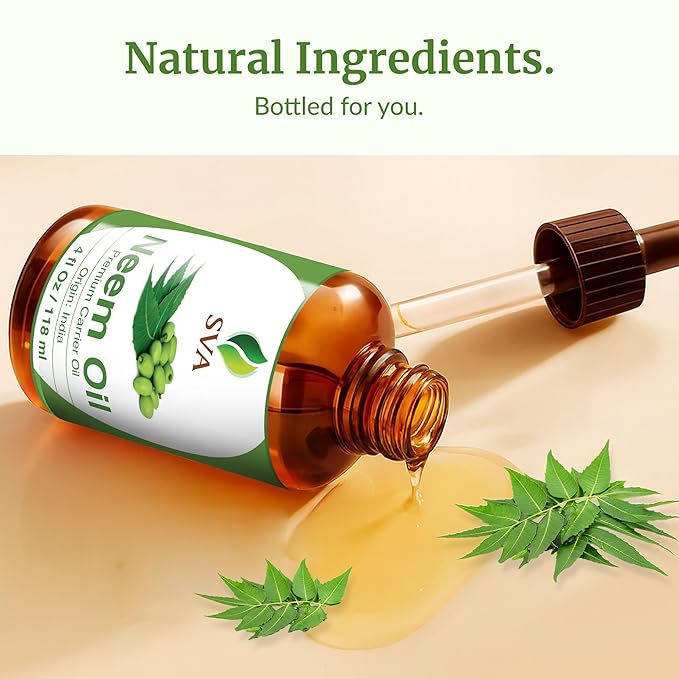 SVA Neem Seed Oil - 4 Fl Oz – 100% Natural Cold Pressed Neem Oil - for Face, Skin Care, Hair Care, Scalp Massage & Body Massage – Carrier Oil with Dropper - Bloomnest