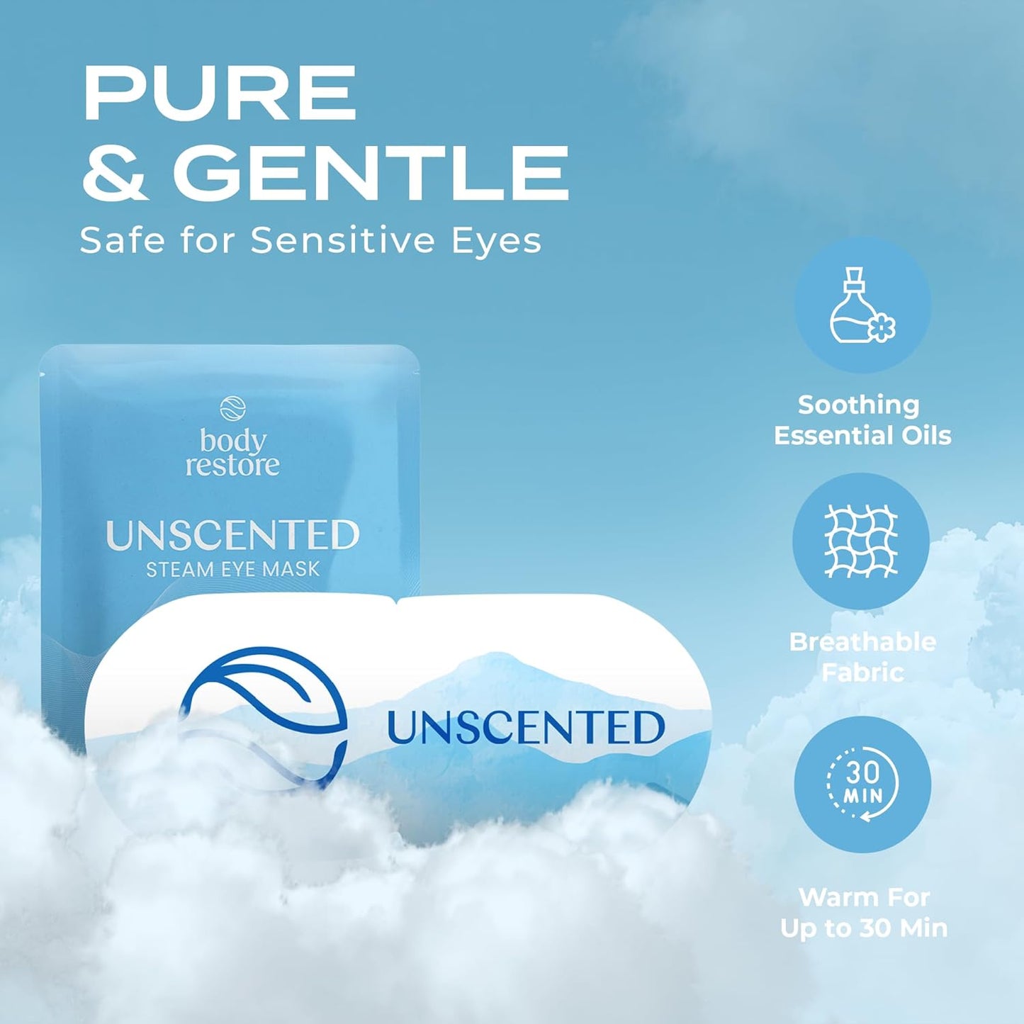 Body Restore Heated Eye Mask for Dry Eyes 5 Pack - Self Heating Warm Compress, Christmas Stocking Stuffers, White Elephant, Birthday Gifts for Women, Men, Stye Eye Treatment, Relaxation - Unscented