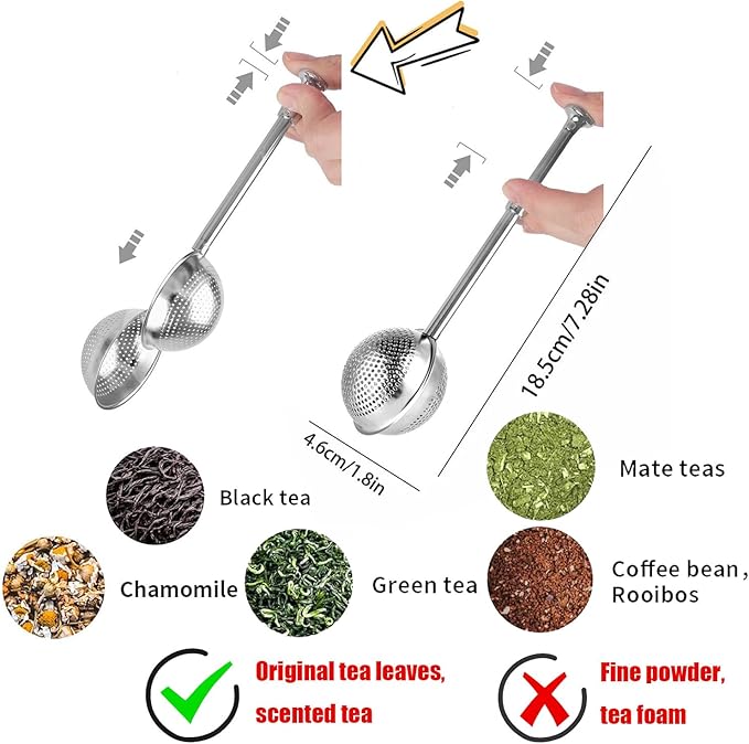 2pack Tea Ball, tea infuser for loose leaf tea, tea strainers for loose tea, stainless steel tea strainer, loose leaf tea steeper, easy clean, tea fine mesh strainer reusable