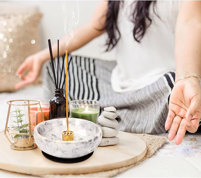 Vrupin Natural Marble Incense Burner, Handmade Incense Stick Incense Burner Reflux Burner, Ideal for use in Meditation, Incense Smokers and Decoration. (Grey) - Bloomnest