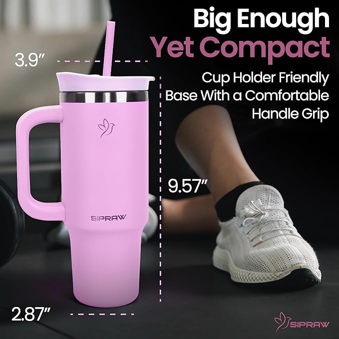 Tumbler with Handle, Insulated Tumbler with Lid and Straw, Stainless Steel Travel Coffee Mug, Cup Holder Friendly, Perfect for Camping, Travelling & Gifting, 30oz, Pink - Bloomnest