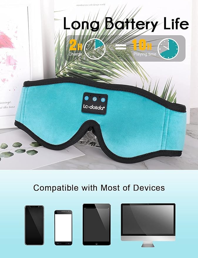 LC-dolida Sleep Headphones, Sleep Mask Bluetooth Wireless Music Eye Mask, Sleeping Headphones for Side Sleepers Sleep Mask with Bluetooth Headphones Ultra-Thin Stereo Speakers Perfect for Sleeping - Bloomnest