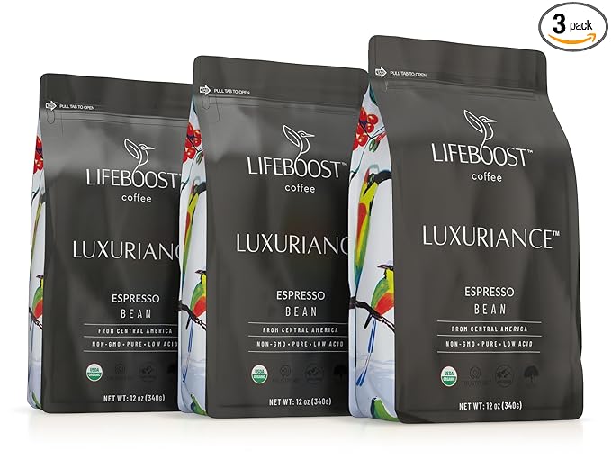 Lifeboost Organic Espresso Whole Bean Coffee - Low Acid Espresso Coffee, Non-GMO, USDA Organic, Single Origin, Third-Party Tested for Mycotoxins & Pesticides - 12 oz, Pack of 3 - Bloomnest