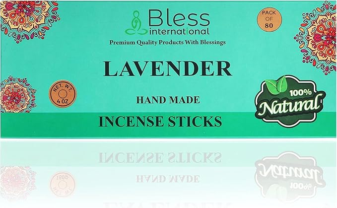 Bless-Lavender 100%-Natural-Handmade-Hand-Dipped-Incense-Sticks Organic-Chemicals-Charcoal-Free Purification-Relaxation-Positivity-Yoga-Meditation Best-Woods-Scent (80 Sticks (4.20 OZ)) BlessInternational