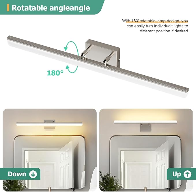 Brushed Nickel Vanity Light 31.5", 24W LED Dimmable Bathroom Light Bar with Adjustable Angle & 5CCT – Modern Long Wall Fixture for Bathroom, Powder Room, Bedroom, Apartment, Hotel - Bloomnest