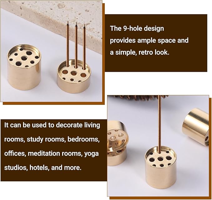 4 Pack Brass Incense Holder Cone Incense Stick Holder Metal Incenses Stand Base Cylindrical Incenses Cones Holders with 9 Different Sizes Holes for Yoga Spa Room Home Office, Golden Copper Conical - Bloomnest