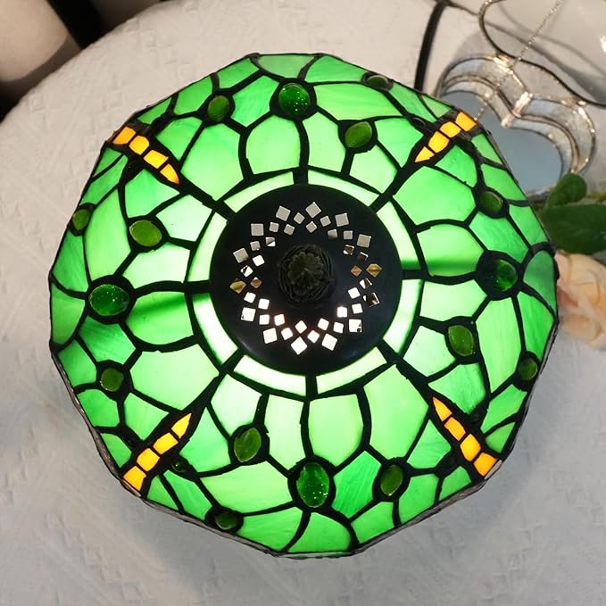 Tiffany Lamp Green Dragonfly Stained Glass Table Lamp 8X8X14 Inches Green Dragonfly Style Desk Reading Light Decor Beside Bedroom Living Room Home (H1057-Green Dragonfly) - Bloomnest