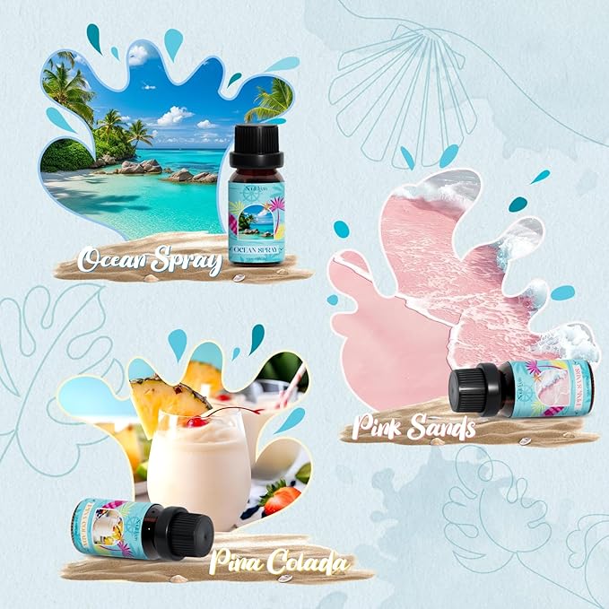 Beach Fragrance Oils Set, Essential Oil Gift Set for Diffuser, Summer Scent Diffuser Oil, Diffuser Scents Oil for Home-Ocean Spray, Pink Sands, Salty Sea, Pina Colada, Island Life, Sunshine - Bloomnest