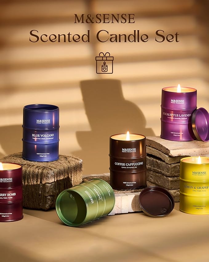 Fall Candle Gift Set | Mini Scented Candles Set|6 Pack Candles for Home Scented,Lemon Grapefruit Eucalyptus Lavender Jasmine Coffee Cherry Candle,Gift Set for Women and Men,Soy Wax 21 oz 105 Hour - Bloomnest