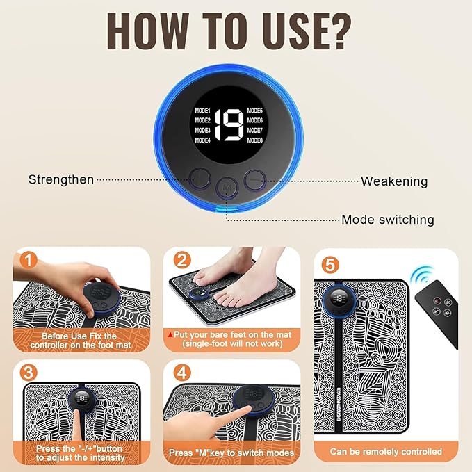 EMS Foot Massager with TENS & Muscle Stimulator, Electric Foot Massagers for Neuropathy Pain Relief, Transcutaneous Electronic Nerve Stimulator & Vagus Nerve Stimulator Device