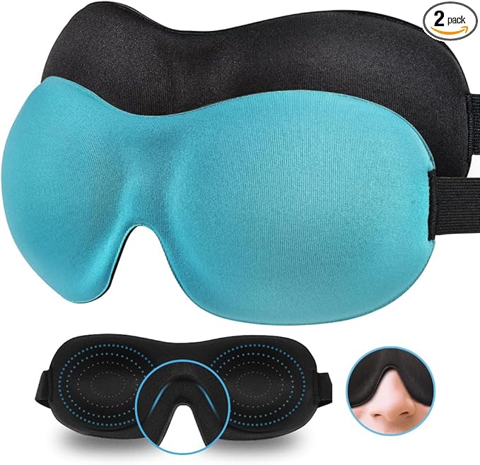 Sleep Mask 2 Pack, Invisible Alar Deep Orbit 3D Eye Mask Ultra Lightweight & Comfortable Sleeping Mask for Side Sleeper, Sleeping Mask & Blindfold Soft Breathable for Women Men Relaxing Zero Pressure - Bloomnest