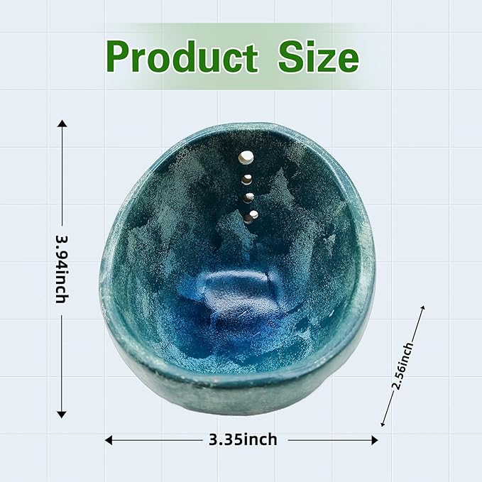 Herb Stripper, Herb Chopper, Herb Stripper Bowl, Kitchen Herb Stripping Tool for Kale, Small Pottery Herb Stripper Ceramic Bowl, Suitable for Peeling off the Leafy Assembly (Blue Glaze) - Bloomnest