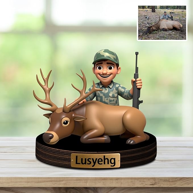 Personalized Deer Hunting Photo Cartoon Style Plaque,Custom 2D Print Hunting Photo Picture Decor Gift for Men Dad Papa Grandpa - Bloomnest