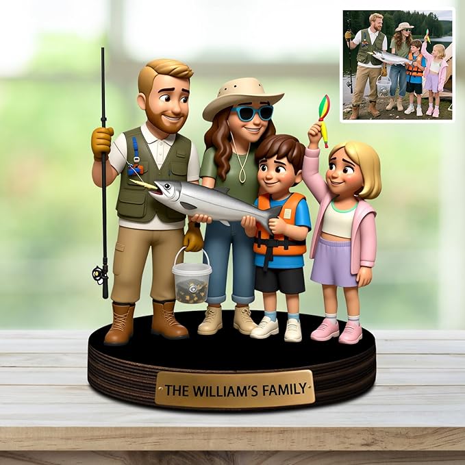 Custom Fishing Photo Cartoon Style Acrylic Plaque Sign Desk Decor, Memories Fishing Themed Picture Photo Frame, Fish Memories Picture Frame Decor Gifts for for Dad Papa Fathers's Day - Bloomnest