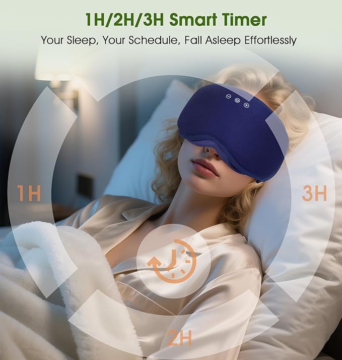 LC-dolida Bamboo Cotton Bluetooth Sleep Mask, 2 in 1 3D Soft Sleep Mask with Sleep Headphones, Sleep Eye Mask with Timming Setting, Blackout Sleeping Mask for Side Sleepers, Women Men, Navy - Bloomnest