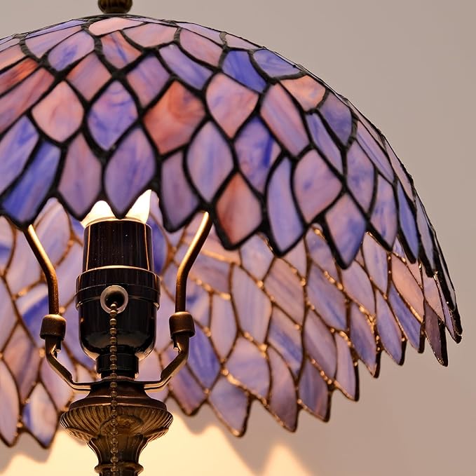 Tiffany Style Table Lamp Vintage Stained Glass Desk Lamp Deep Blue Purple Wisteria Bedside Reading Light Decor Bedroom Living Room Home Office D12 xH18 - Bloomnest